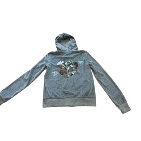 VTG"PINK" Victorias Secret Grey Metallic Sequin Heart Full Zip Hoodie Medium Y2K - Picture 12 of 16